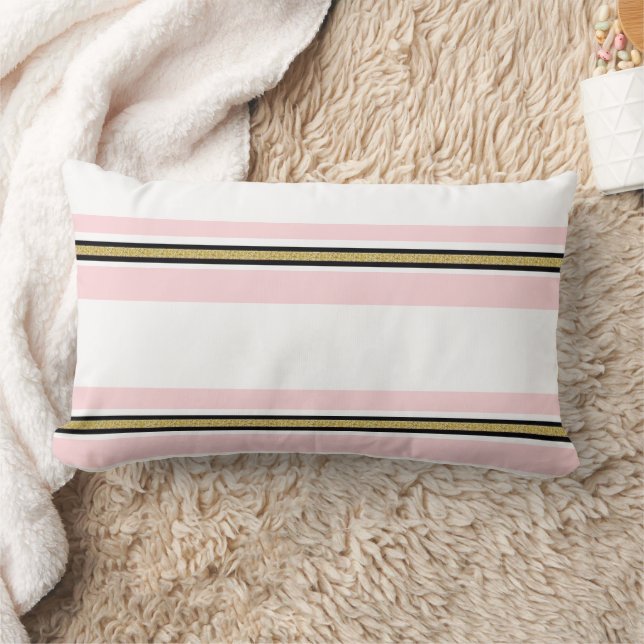Throw Pillow Stripe Pink & White Gold Black  (Blanket)