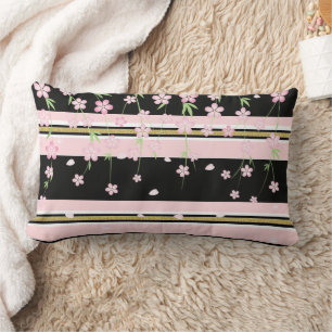 Throw Pillow Stripe Pink & White Gold Black Floral