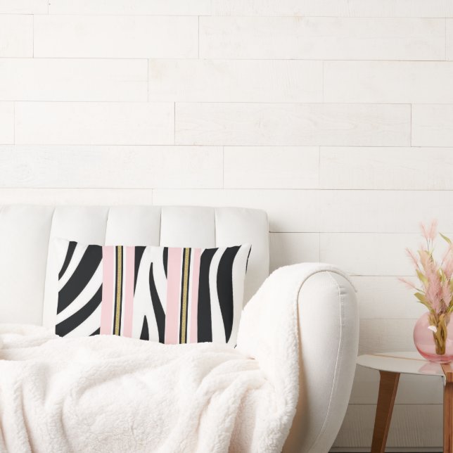 Throw Pillow Stripe Pink & White Gold Blck Leopard (Couch)