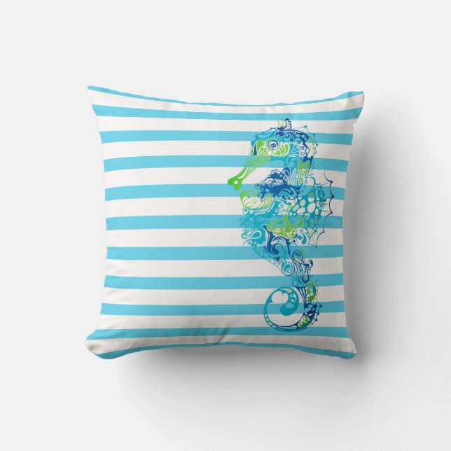 Throw Pillow-Stripes & Seahorse Cushion (Front)