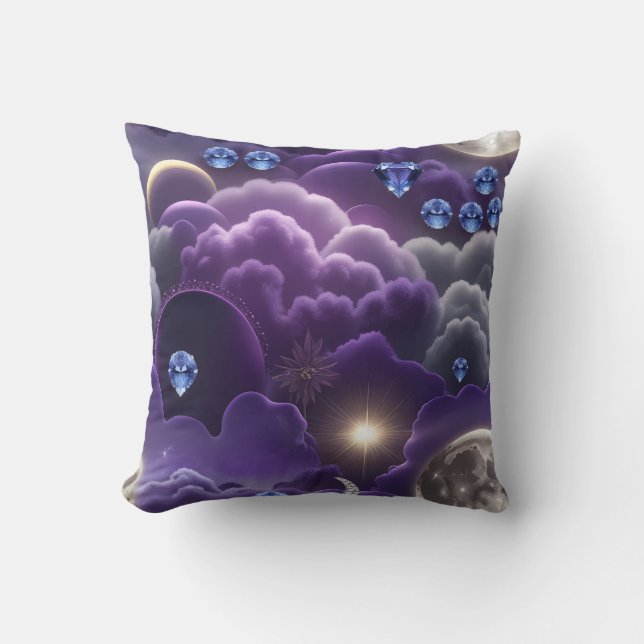 Throw Pillow - Tanzanite Diamond Celestial Moon (Front)