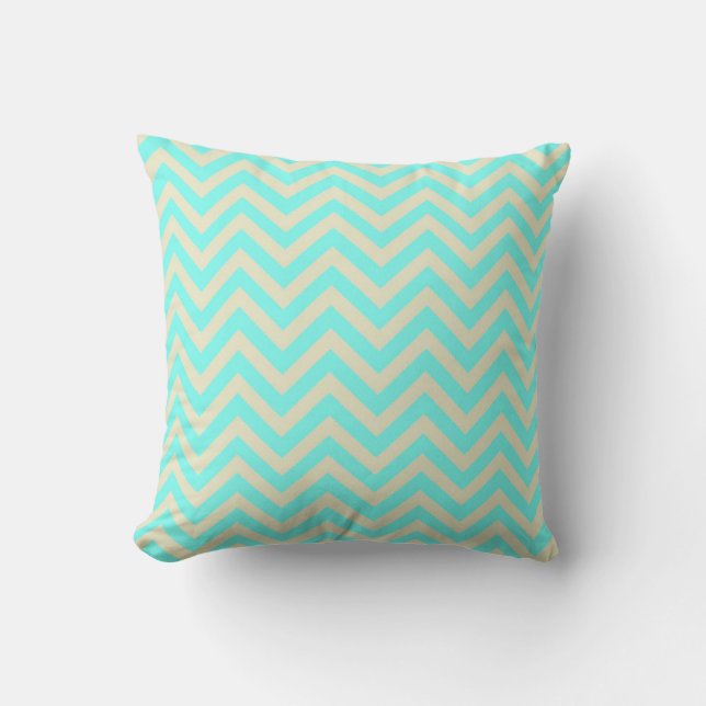 Throw Pillow/Teal and Creme Chevron Cushion (Front)