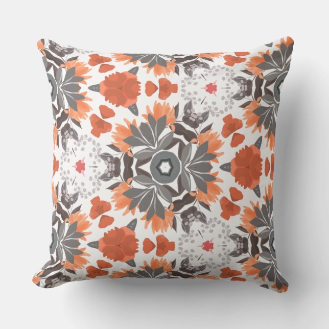Throw pillow - terracotta & gray floral design (Front)