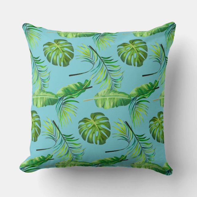 Throw Pillow-Tropical Leaves Cushion (Front)