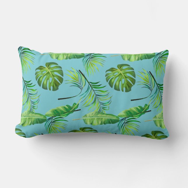Throw Pillow-Tropical Leaves Lumbar Cushion (Front)