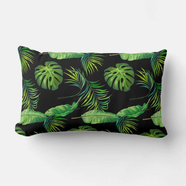 Throw Pillow-Tropical Leaves Lumbar Cushion (Front)