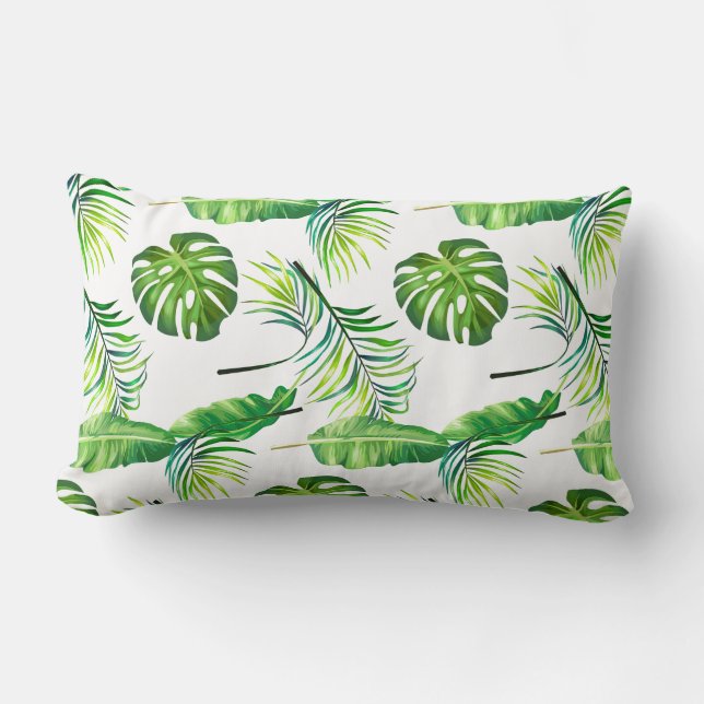 Throw Pillow-Tropical Leaves Lumbar Cushion (Front)