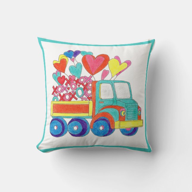 Throw Pillow Truck Hearts (Front)