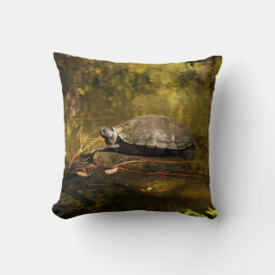 Throw Pillow - Turtle on Log in Pond