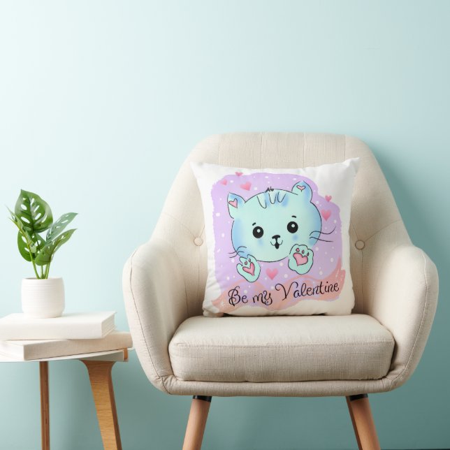 Throw Pillow Valentine's Day Cat Be Mine (Chair)