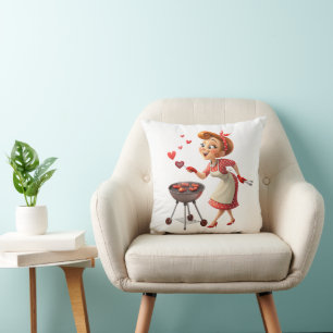 Throw Pillow Valentine's Day Cooking Red Hearts
