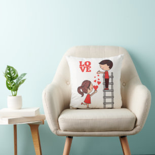 Throw Pillow Valentine's Day Couple Red Hearts