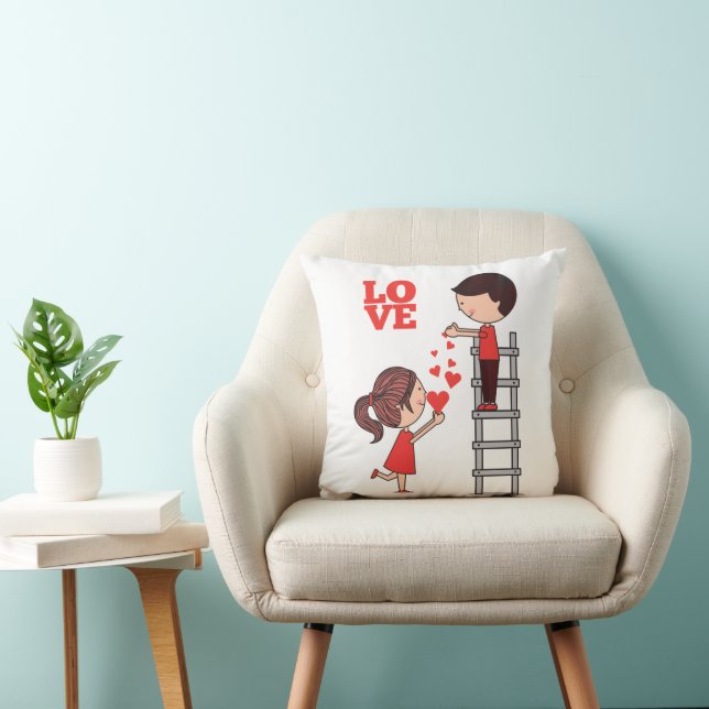 Throw Pillow Valentine's Day Couple Red Hearts (Chair)