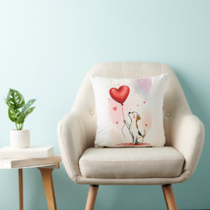 Throw Pillow Valentine's Day Dog Red Hearts