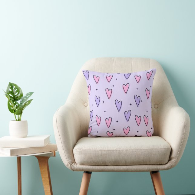 Throw Pillow Valentine's Day Pink Purple Hearts (Chair)