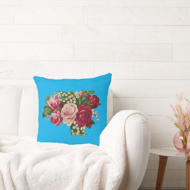 Throw Pillow Vintage Roses Pink Red (Couch)