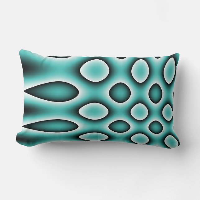 Throw Pillow, Warped Polka Dot Pattern, Aqua Blue Lumbar Cushion (Front)