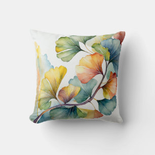 Throw Pillow   Watercolor Gingko Leaves 