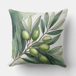 Throw Pillow | Watercolor Olive Branch III