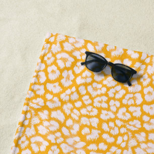 Throw Pillow White yellow abstract leopard print Beach Towel