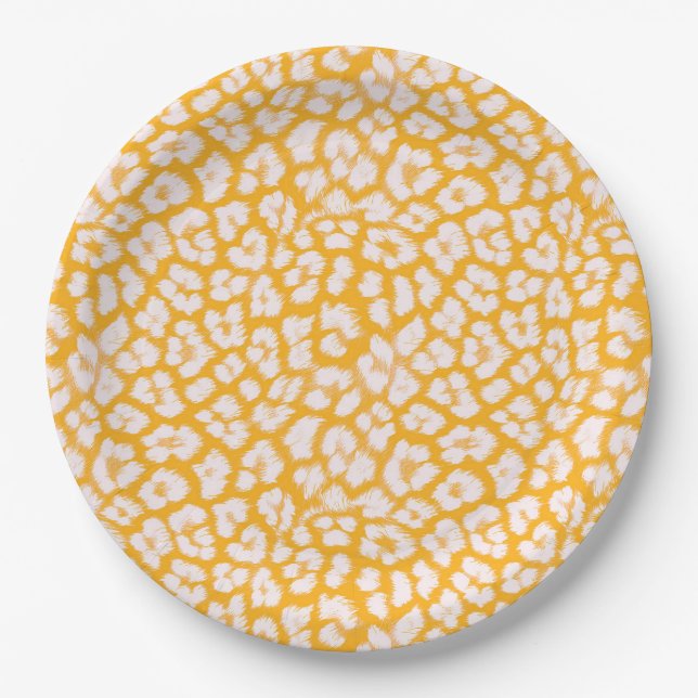 Throw Pillow White yellow abstract leopard print Paper Plate (Front)