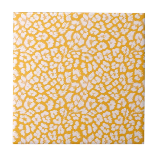 Throw Pillow White yellow abstract leopard print Tile (Front)