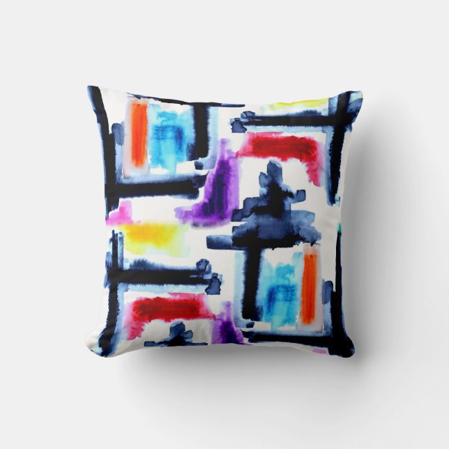 Throw Pillow with Abstract Colorblock (Front)