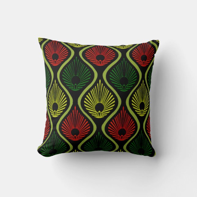 Throw pillow with art deco peacock design (Front)