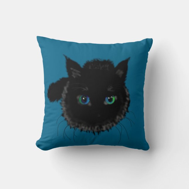 Throw Pillow with Black Cat (Front)