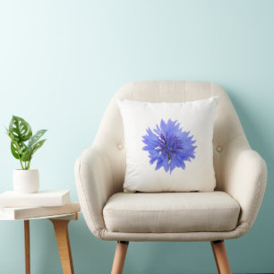 Throw Pillow with blue cornflower design
