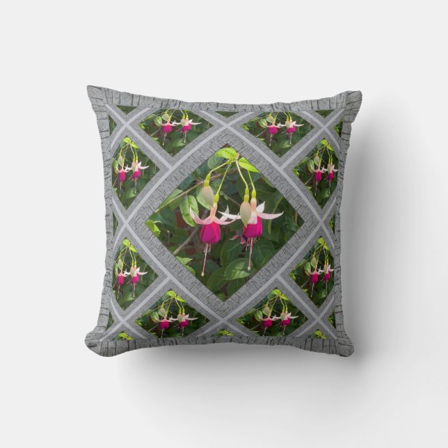 Throw Pillow with Magenta Fuchsias (Front)