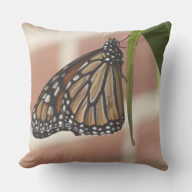 Throw Pillow With Picture Of Monarch Butterfly (Front)