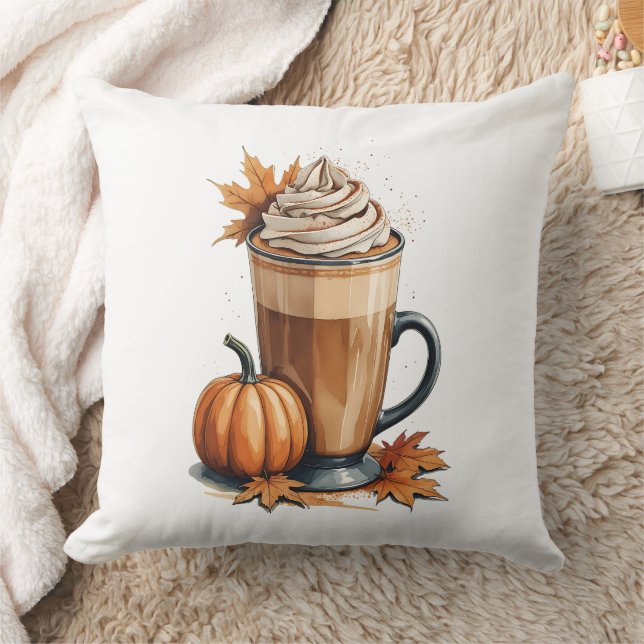 Throw Pillow with Pumpkin Spice Latte  (Blanket)