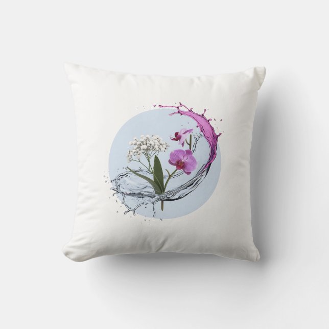 Throw Pillow with Purple Orchids (Front)