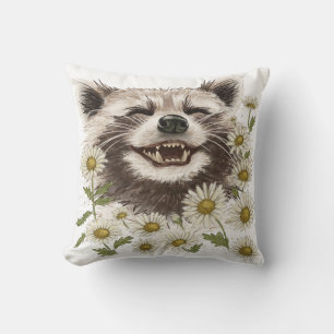 Throw Pillow with the print of a happy racoon