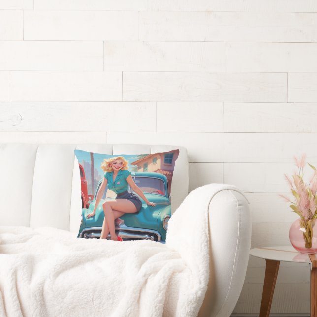 Throw Pillow with Vintage Pin-Up girl  (Couch)