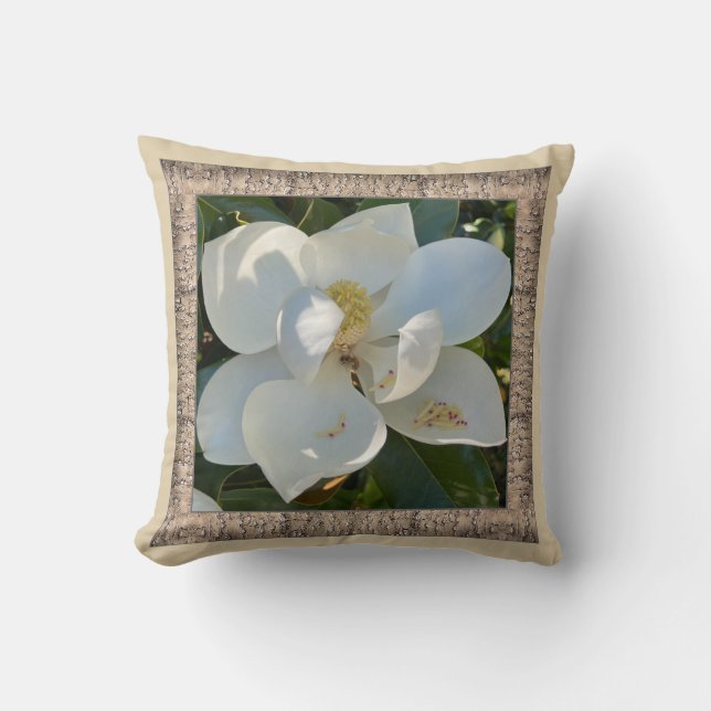 Throw Pillow with White Magnolia (Front)