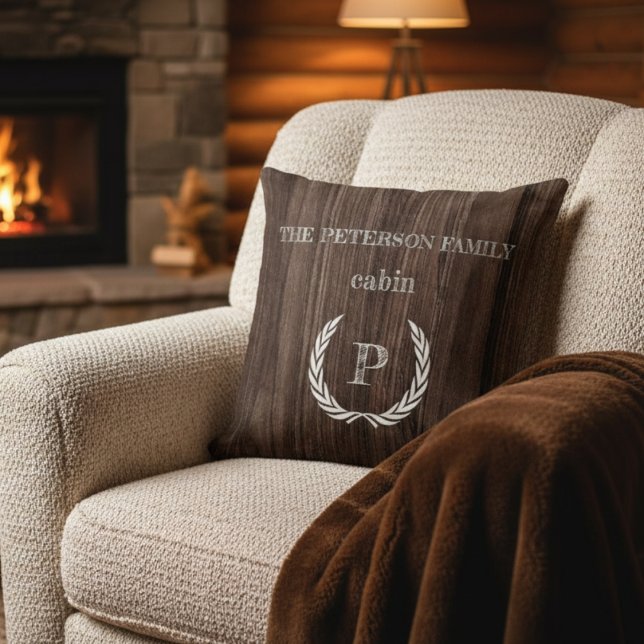 Throw Pillow wood cabin monogram personalised  (Creator Uploaded)