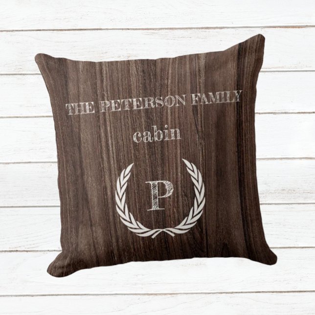 Throw Pillow wood cabin monogram personalised  (Creator Uploaded)