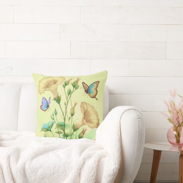 Throw Pillow - Yellow Morning Glory Flowers (Couch)