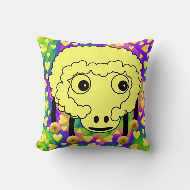 Throw Pillow Yellow Sheep Hearts (Front)