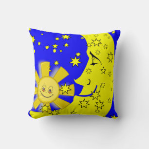 Throw Pillow Yellow Sun Moon Blue