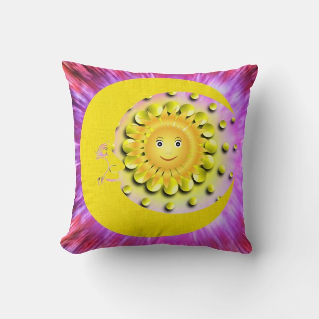 Throw Pillow Yellow Sun Moon Stars (Front)