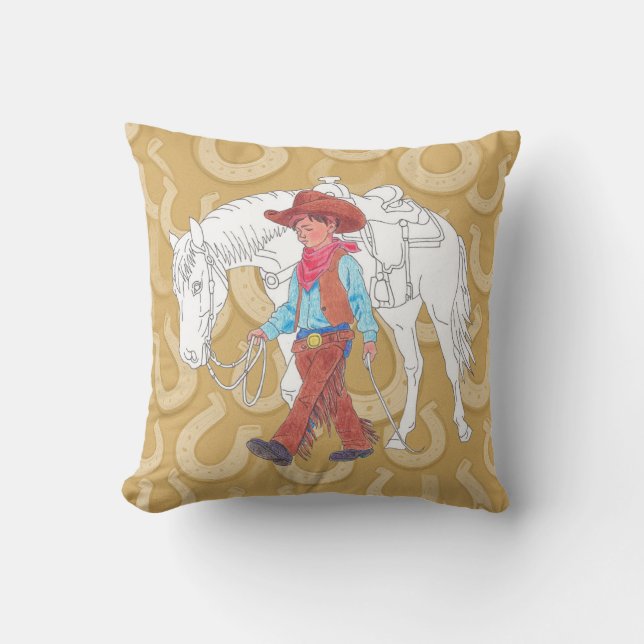 Throw Pillow Young Cowboy and Horse (Front)