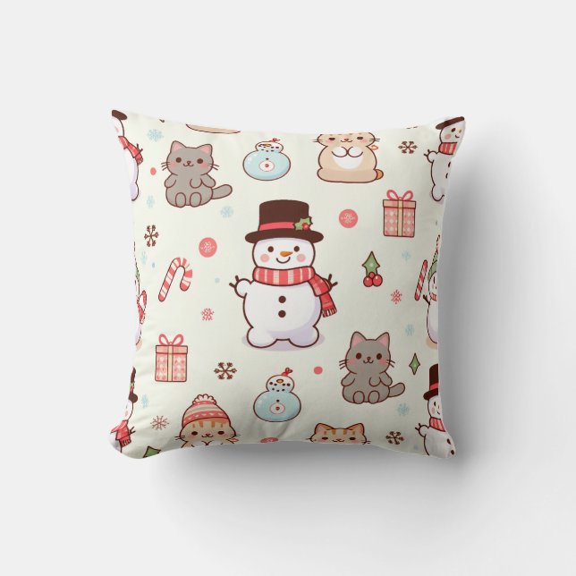 Throw Pillows-cat snowman Cushion (Front)
