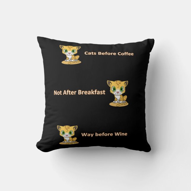 Throw Pillows Cats Breakfast Wine Coffee Black (Front)