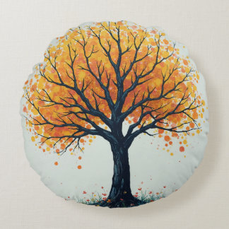 Throw Pillows-  colourful tree Round Cushion