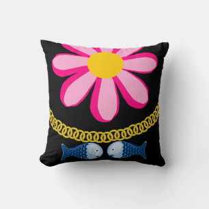 Throw Pillows Floral Fish Gold Black