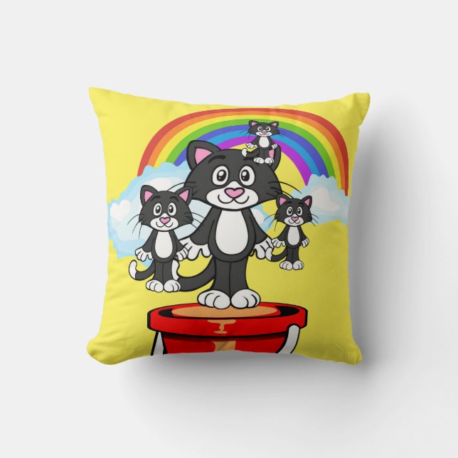 Throw Pillows Kittens  Black Rainbow (Front)