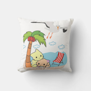 Throw Pillows Kittens Cat Beach Seagull
